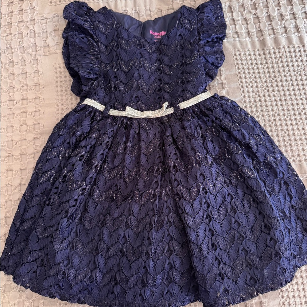 Nannette Elegant Navy Dress with White Accent